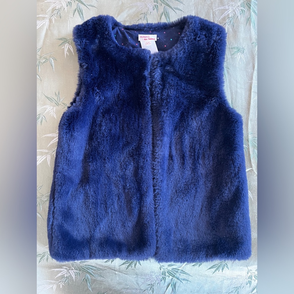 Kids Navy Faux Fur Vest